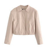 Manteau court bomber à ourlet élastique d'automne